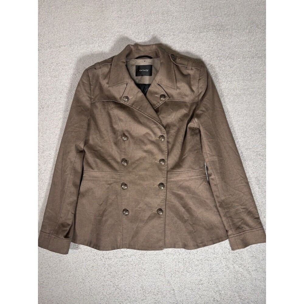 Orsay Pea Coat Double Breasted Jacket Brown Women's US Size 8 Utility Grunge Y2K